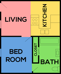 This image is the visual schematic representation of Floorplan 1 in Laurel Palms Apartments.
